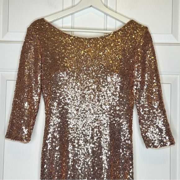 Christina Wu Rose Gold Sequin Formal Gown Evening Dress Party 2 - Picture 4 of 7